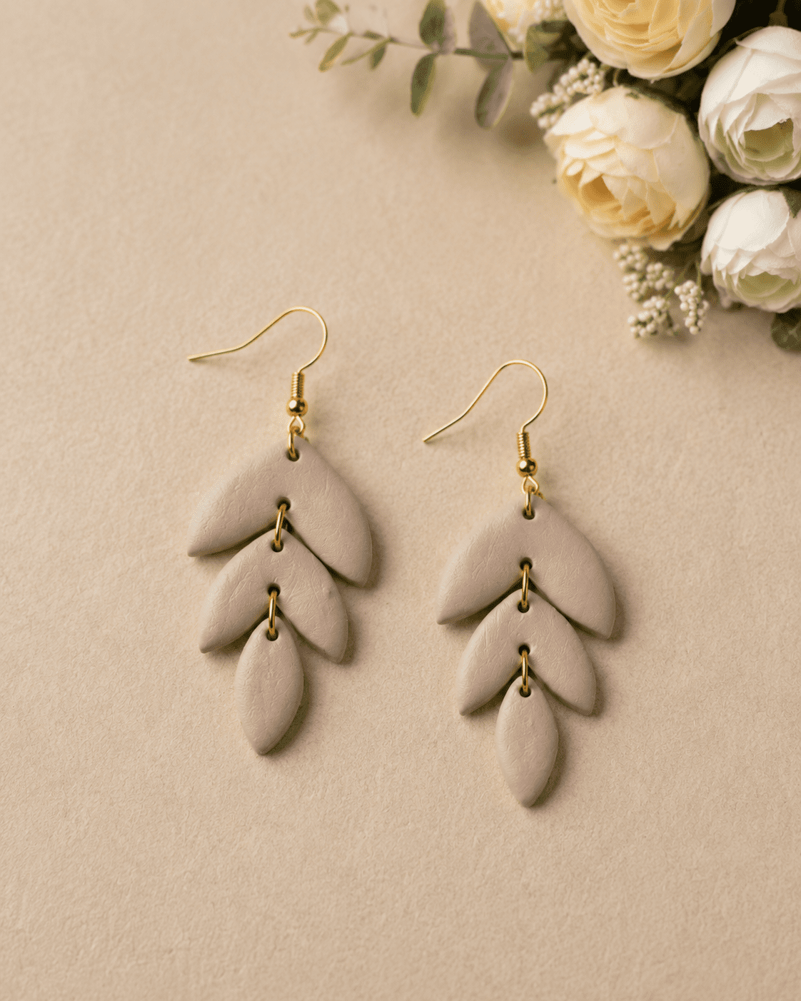 handmade clay neutral leaf cascade earrings handmade clay earrings