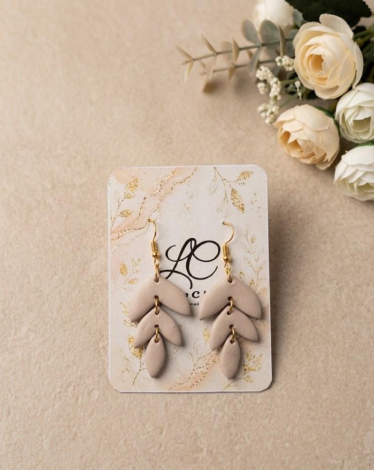 handmade clay neutral leaf cascade earrings handmade clay earrings