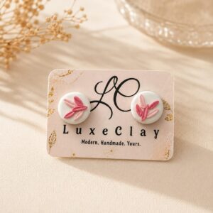 handmade pink floral clay stud earrings