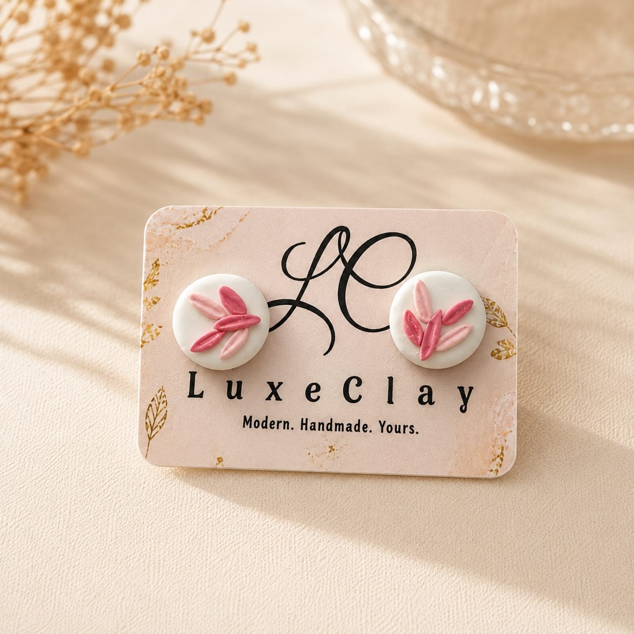 handmade pink floral clay stud earrings handmade pink floral clay stud earrings