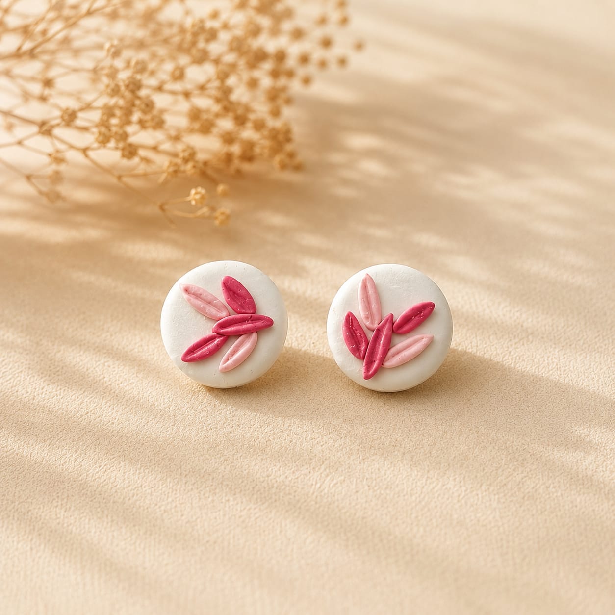 handmade pink floral clay stud earrings handmade pink floral clay stud earrings