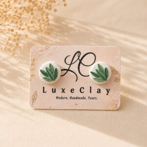 handmade pink floral clay stud earrings