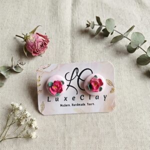 handmade rose flower clay stud earrings