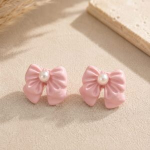 Home handmade clay pink bow studs