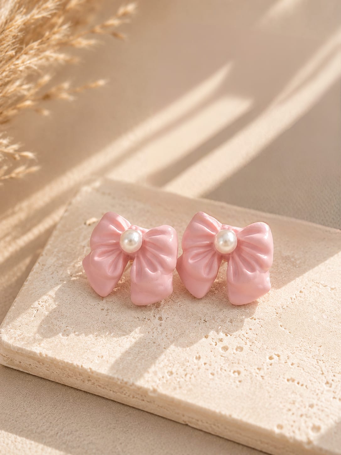 handmade clay pink bow studs handmade clay pink bow studs