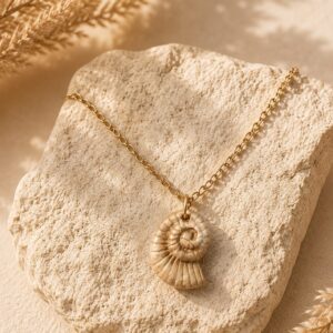 Home handmade clay spiral shell pendant