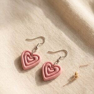 Home Blush Retro Ripple Heart Handmade Clay Earrings