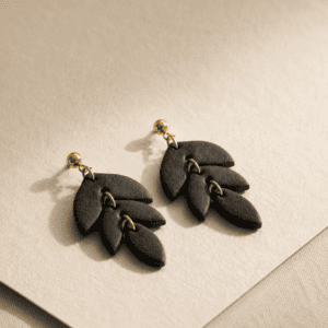 Midnight Leaf Handmade Clay Earrings